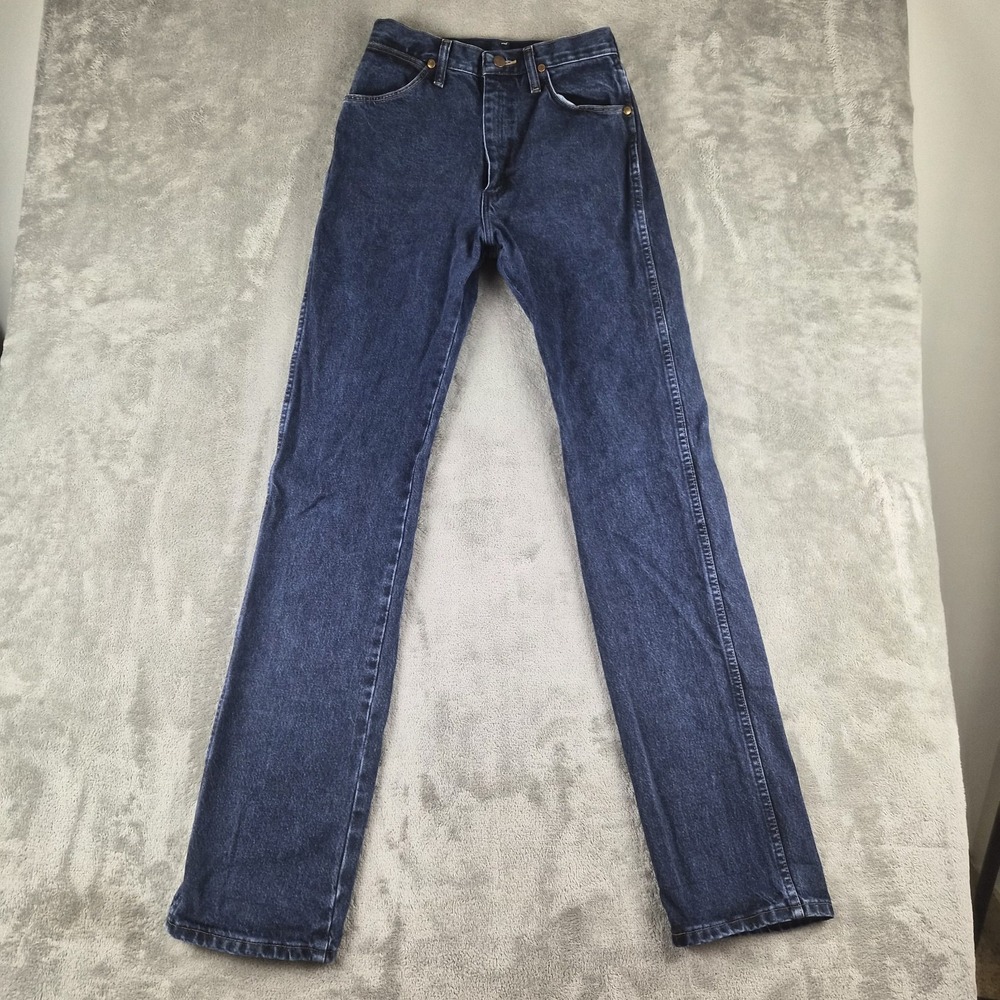 Vintage Wrangler USA Jeans 5x36 Blue Denim 100% Cotton Zipper Boot Imprint 80s